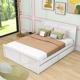 Queen Size Wooden Platform Bed with Headboard and Storage - [Drawers]