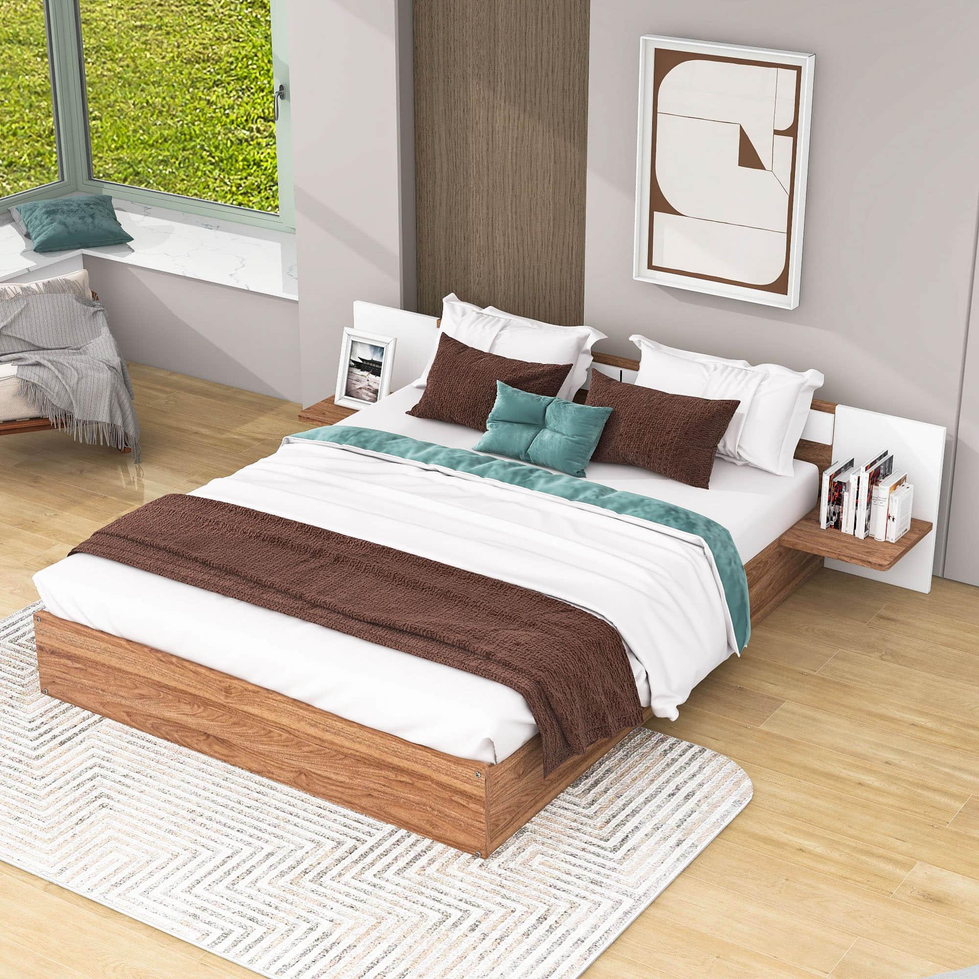 Wooden Smart Queen Size Platform Bed with Headboard and Storage - [USB Ports, Sockets]