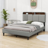 Smart Upholstered Queen Size Platform Bed Frame with Storage Headboard