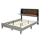 Smart Upholstered Queen Size Platform Bed Frame with Storage Headboard