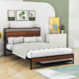 Full Size Smart Platform Bed with Twin Trundle Bed and Shelf Headboard