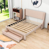 Velvet Upholstered Queen Size Platform Storage Bed with Headboard - [Drawer]