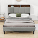 Smart Upholstered Queen Size Platform Bed Frame with Storage Headboard