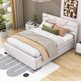 Queen Platform Upholstered Bed Frame with Headboard, Twin XL Trundle Bed