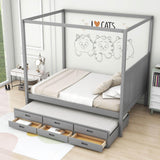 Queen Size Captain's Canopy Bed with Twin Trundle Bed and Storage - [Wooden, Drawers]