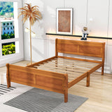 Wooden Queen Size Sleigh Bed with Headboard and Footboard