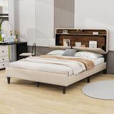 Smart Upholstered Queen Size Platform Bed Frame with Storage Headboard