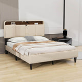 Smart Upholstered Queen Size Platform Bed Frame with Storage Headboard