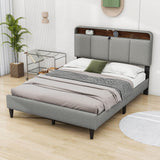 Smart Upholstered Queen Size Platform Bed Frame with Storage Headboard