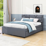 Queen Upholstered Platform Bed Frame with Headboard, Twin XL Trundle Bed