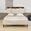 Smart Upholstered Queen Size Platform Bed Frame with Storage Headboard