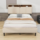 Smart Upholstered Queen Size Platform Bed Frame with Storage Headboard