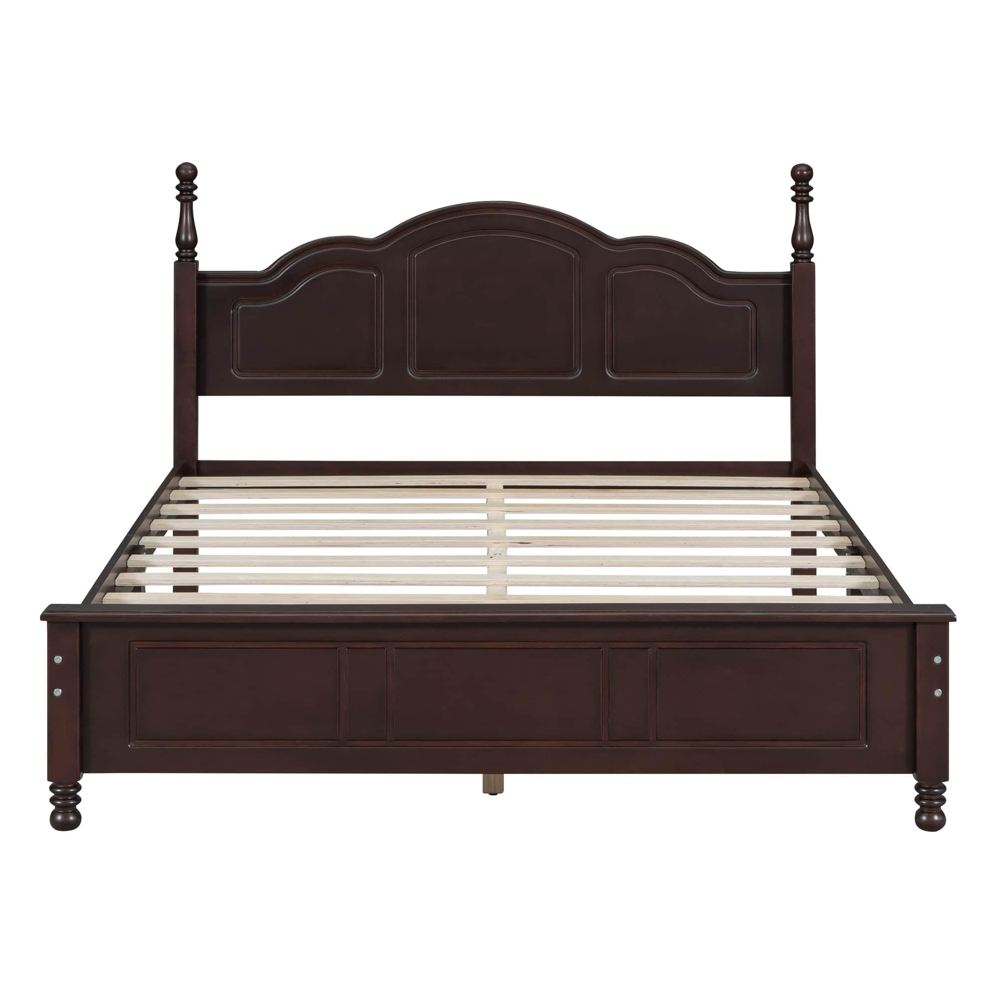 Wood Traditional Queen Size Platform Bed Frame with Headboard