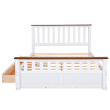 Wooden Queen Size Platform Bed Frame with Storage and Slat Headboard