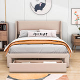 Velvet Upholstered Queen Size Platform Storage Bed with Headboard - [Drawer]