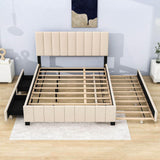 Velvet Upholstered Queen Size Platform Bed with Storage and Trundle