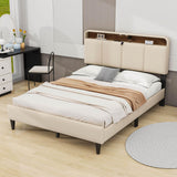 Smart Upholstered Queen Size Platform Bed Frame with Storage Headboard