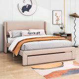 Velvet Upholstered Queen Size Platform Storage Bed with Headboard - [Drawer]