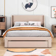 Velvet Upholstered Queen Size Platform Storage Bed with Headboard - [Drawer]
