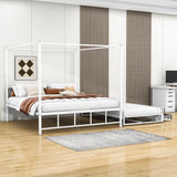 Metal Queen Canopy Bed Frame with Headboard and Storage, Trundle Bed