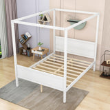 Wood Queen Platform Modern Canopy Bed Frame with Headboard and Footboard