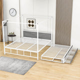 Metal Queen Canopy Bed Frame with Headboard and Storage, Trundle Bed