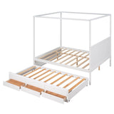 Queen Size Captain's Canopy Bed with Twin Trundle Bed and Storage - [Wooden, Drawers]