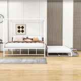 Metal Queen Canopy Bed Frame with Headboard and Storage, Trundle Bed