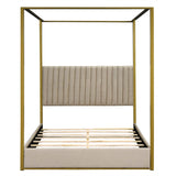 Low Queen Size Upholstered Canopy Bed Frame with Headboard