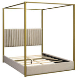 Low Queen Size Upholstered Canopy Bed Frame with Headboard