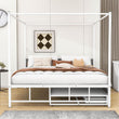 Metal Queen Canopy Bed Frame with Headboard and Storage, Trundle Bed