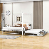 Metal Queen Canopy Bed Frame with Headboard and Storage, Trundle Bed