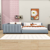 Queen Upholstered Bed Frame with Attached Twin XL Side Bed