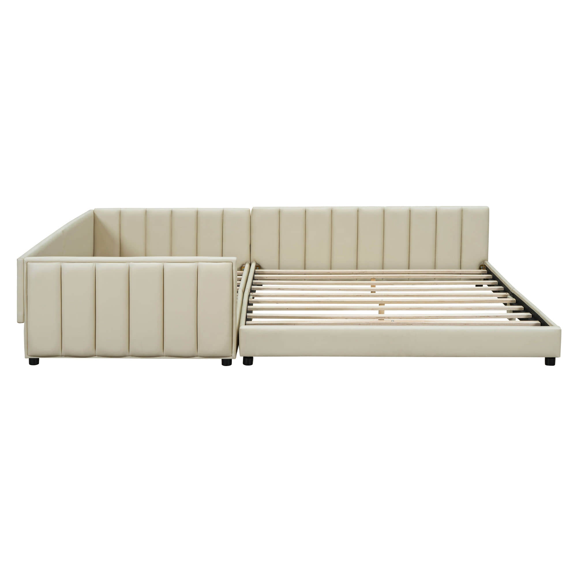 Queen Upholstered Bed Frame with Attached Twin XL Side Bed