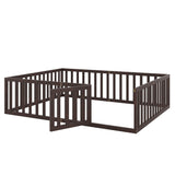 Wooden Queen Size Floor Toddler Bed with Rails and Door