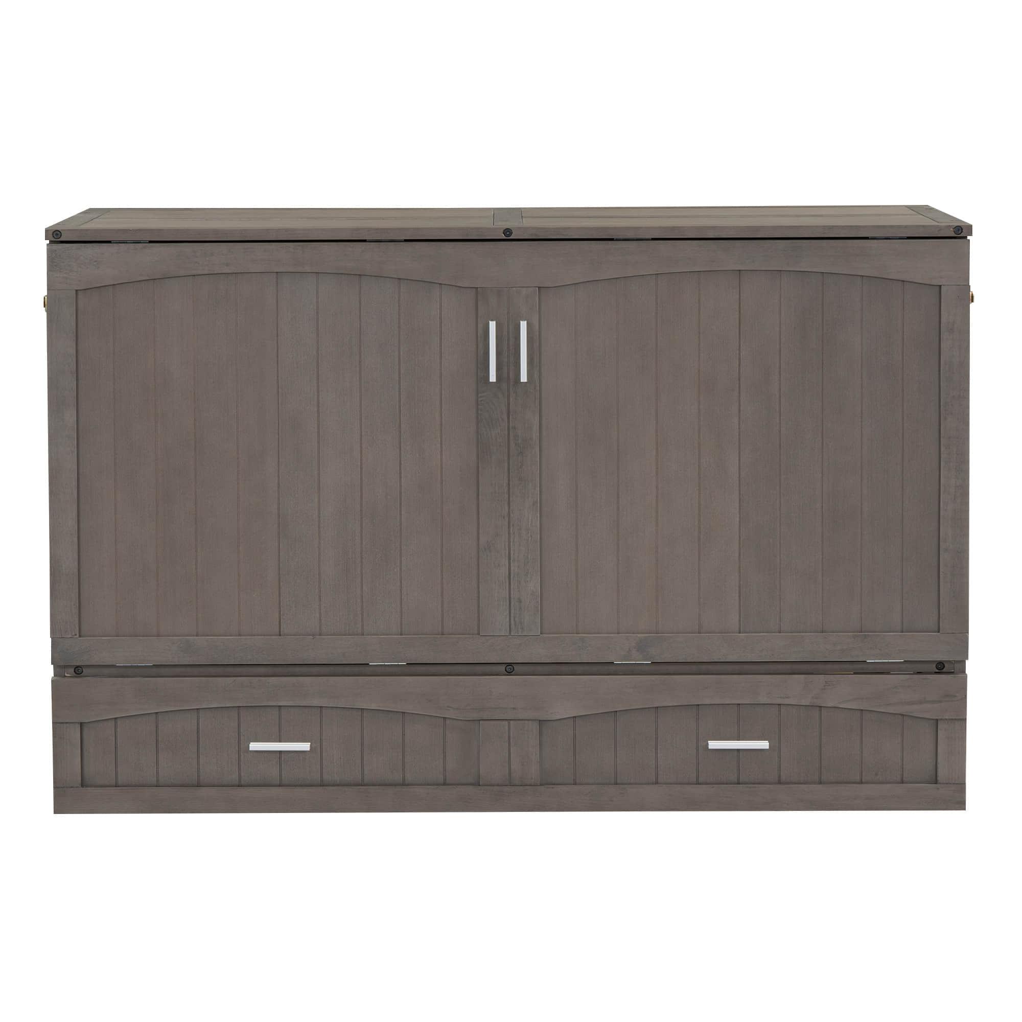 Farmhouse Queen Murphy Bed with Built-In Storage Drawer and Charging Station USB Ports