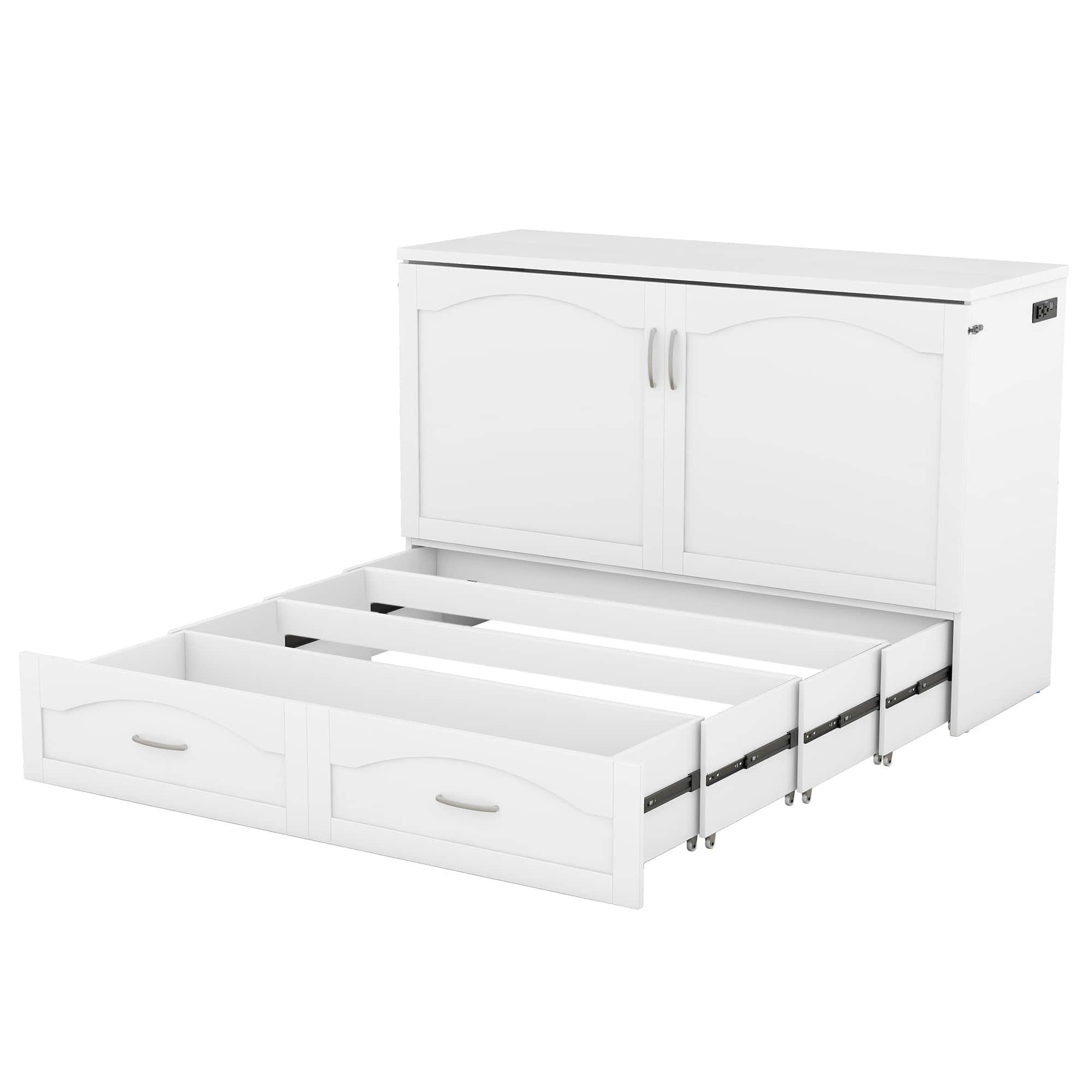 Queen Murphy Bed Wall Bed with Storage Drawer and Sockets & USB Ports