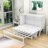 White Queen Murphy Bed with Built-In Charging Station and Shelf