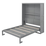 Queen Size Murphy Bed Wall Bed with Shelves - [Wood, Vertical]