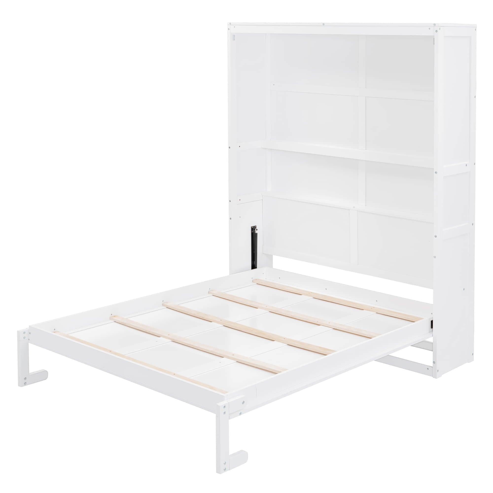 Queen Size Murphy Bed Wall Bed with Shelves - [Wood, Vertical]