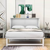 White Queen Murphy Bed with Built-In Charging Station and Shelf