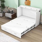 Queen Murphy Bed Wall Bed with Storage Drawer and Sockets & USB Ports