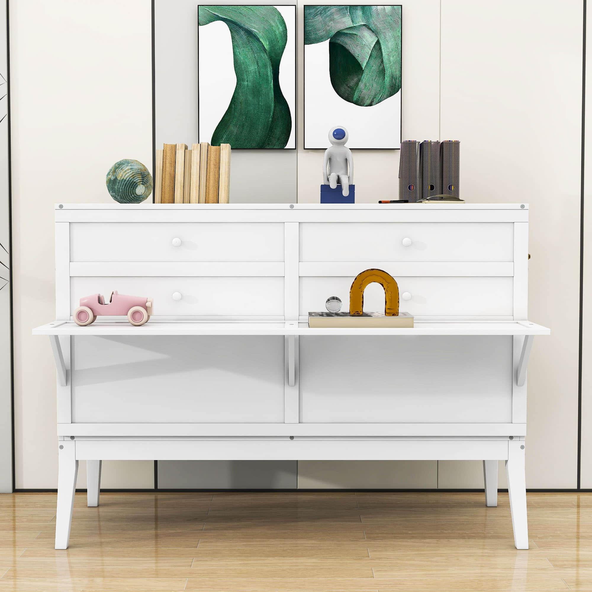 White Queen Murphy Bed with Built-In Charging Station and Shelf