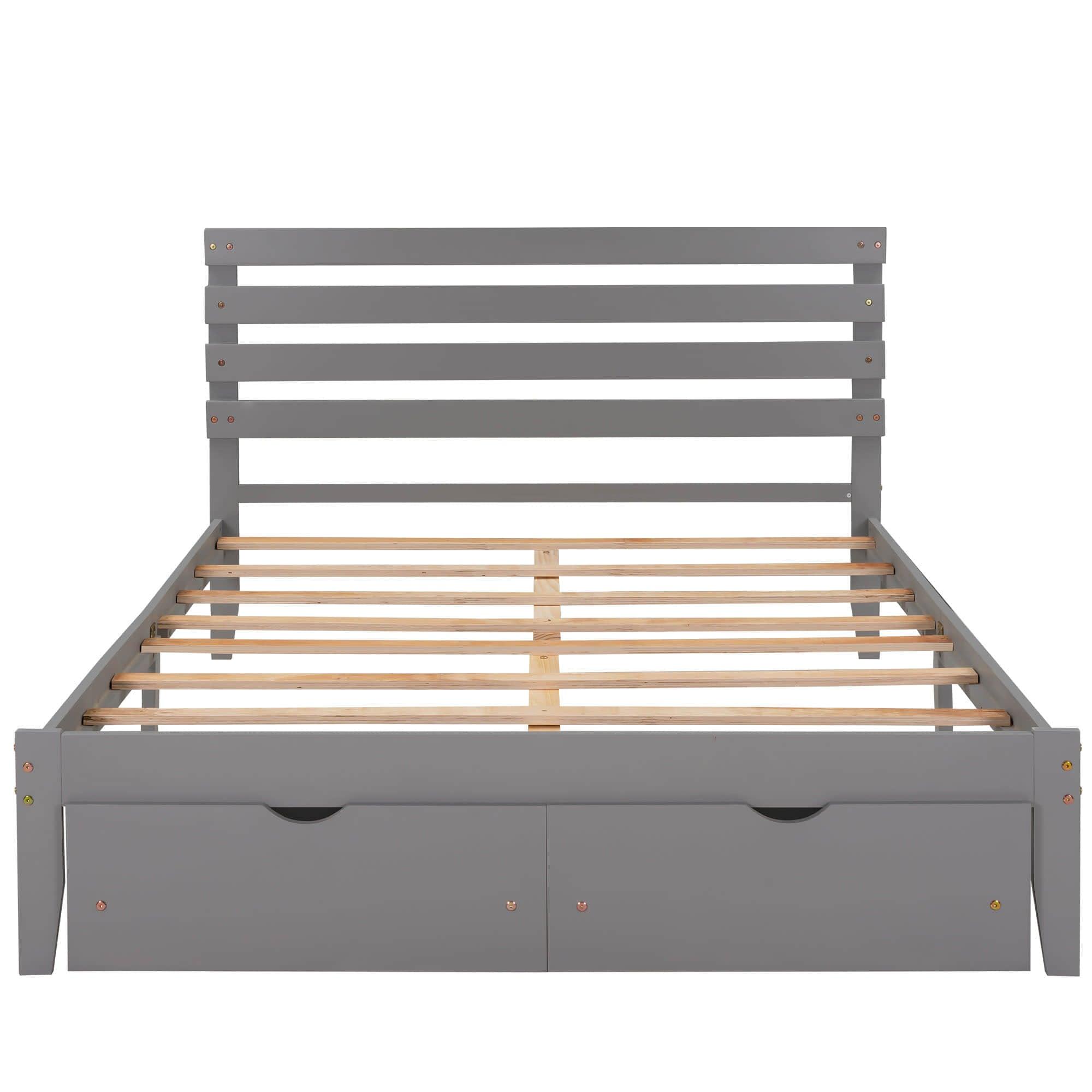 Queen Size Platform Bed with Storage and Headboard - [Wood]