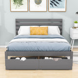 Queen Size Platform Bed with Storage and Headboard - [Wood]