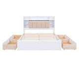 Wood Queen Platform Bed Frame with Storage Headboard and Drawers