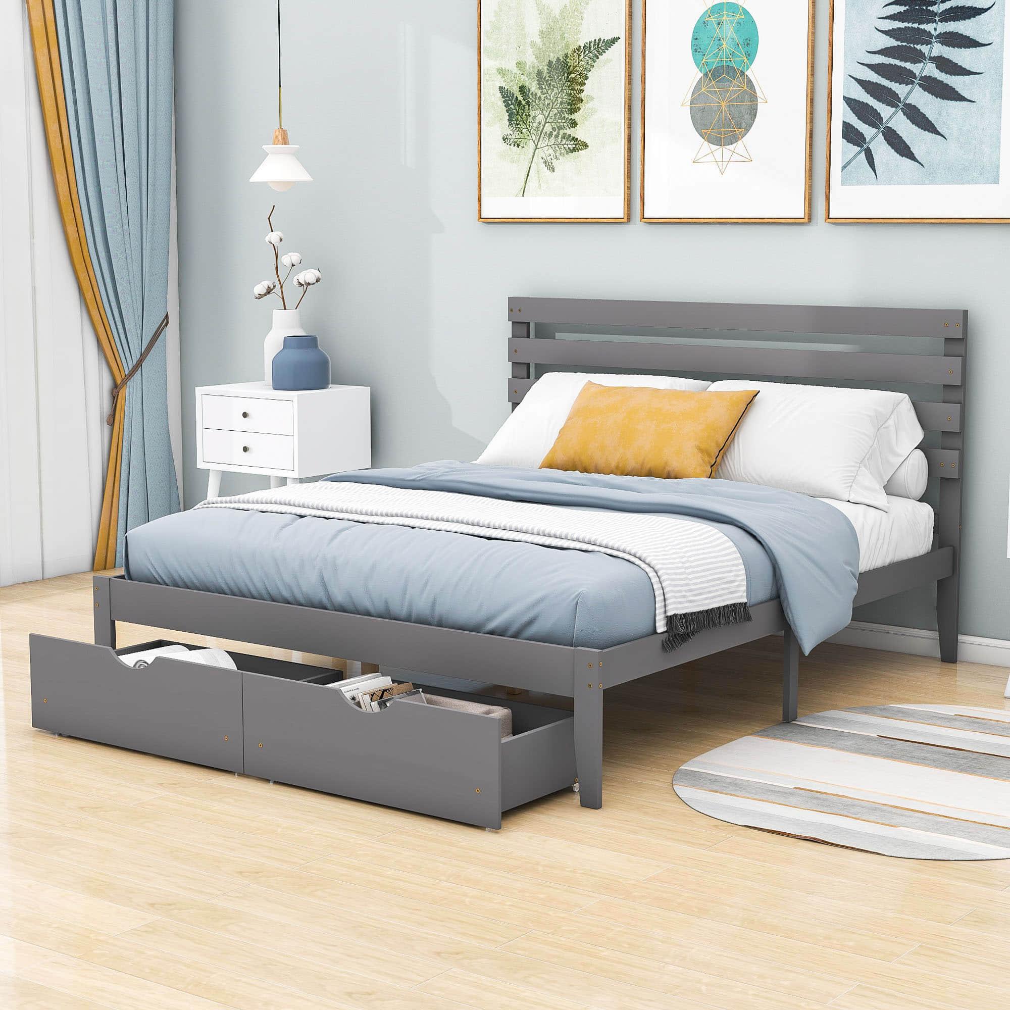 Queen Size Platform Bed with Storage and Headboard - [Wood]