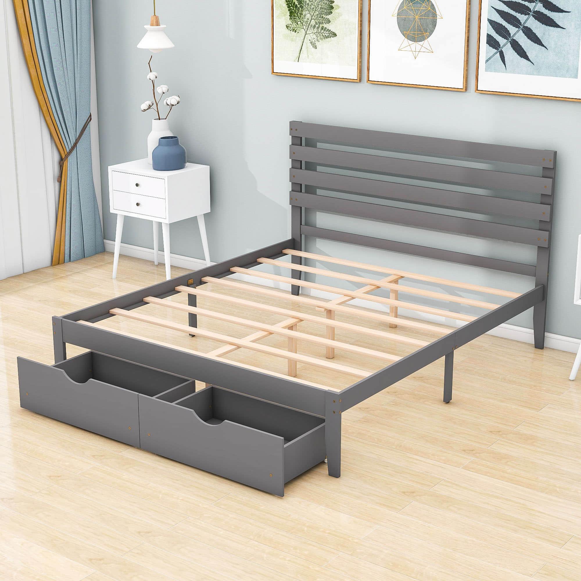 Queen Size Platform Bed with Storage and Headboard - [Wood]