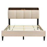 Smart Upholstered Queen Size Platform Bed Frame with Storage Headboard