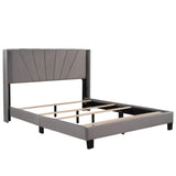 Queen Size Velvet Upholstered Platform Bed Frame with Headboard